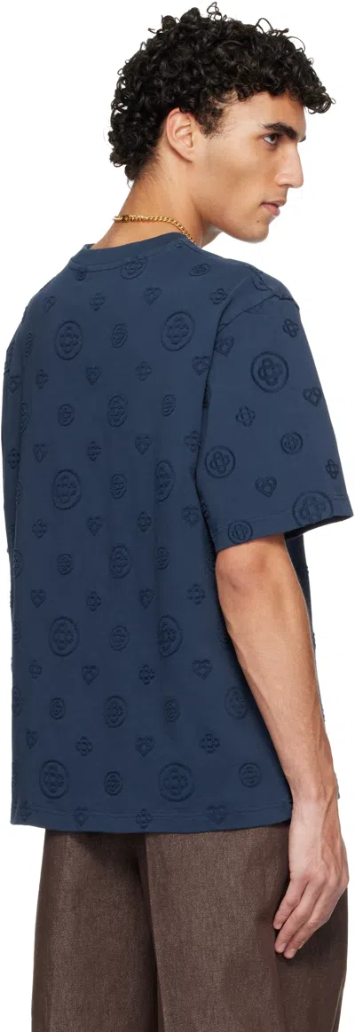 Casablanca Crew Neck T Shirt Embossed Pattern In Blue
