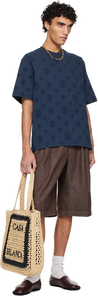 Casablanca Crew Neck T Shirt Embossed Pattern In Blue