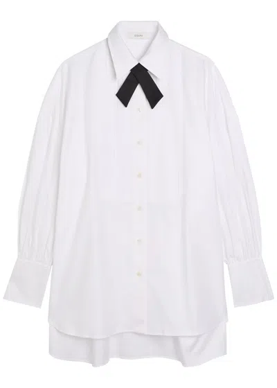 Joseph Ferrus Grosgrain-trimmed Pintucked Cotton Oxford Shirt In White