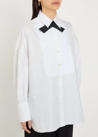 Joseph Ferrus Grosgrain-trimmed Pintucked Cotton Oxford Shirt In White