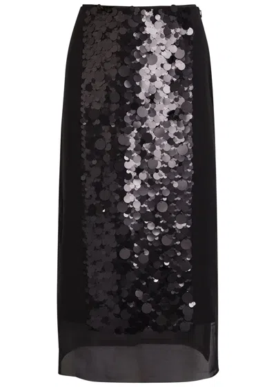 Joseph Cambo Pailette-embellished Crepe De Chine Midi Skirt In Black