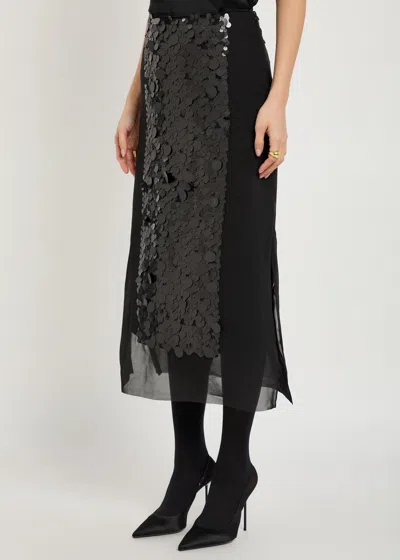Joseph Cambo Pailette-embellished Crepe De Chine Midi Skirt In Black