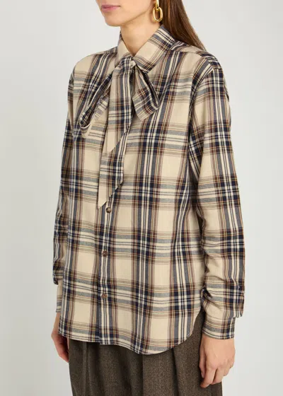 Saint Laurent Cassandre Check Shirt Oversized Tie Collar In Multi