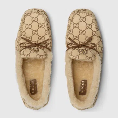 Gucci Leather Loafers With Merino Wool In Multi