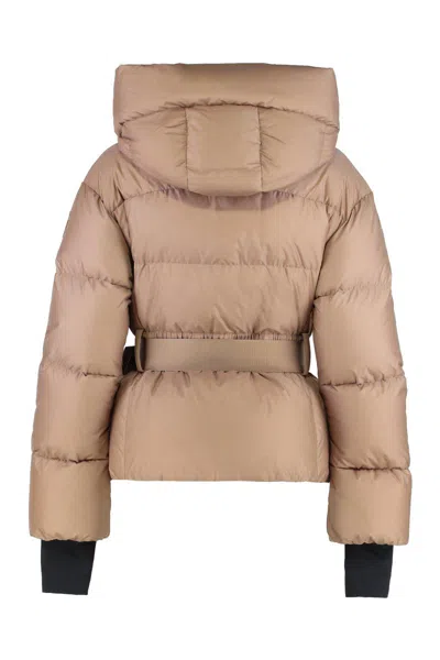 Moncler Nisene Hooded Belted Quilted Ripstop Down Ski Jacket In Gold