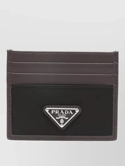 Prada Speedrock Card Holder In Re-nylon And Leather In Brown