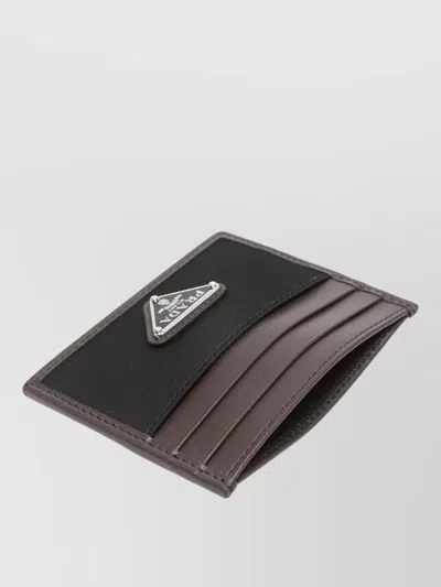 Prada Speedrock Card Holder In Re-nylon And Leather In Brown
