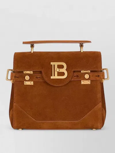 Balmain Medium Handle Bag Adjustable Strap Hardware In Brown