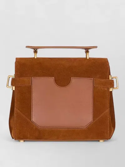 Balmain Medium Handle Bag Adjustable Strap Hardware In Brown