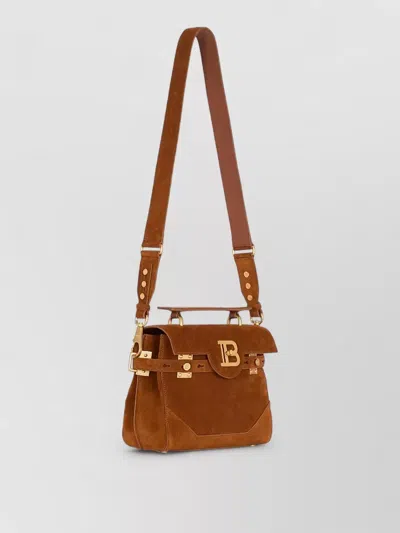 Balmain Medium Handle Bag Adjustable Strap Hardware In Brown