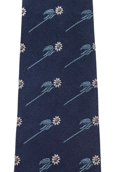 Paul Smith Floral Printed Pointed-tip Tie In Blue