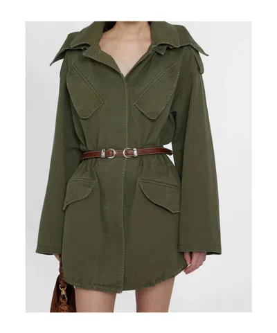 Ermanno Scervino Canvas Parka With Hood And Flared Sleeve In Green