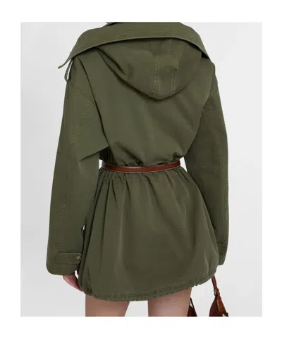 Ermanno Scervino Canvas Parka With Hood And Flared Sleeve In Green