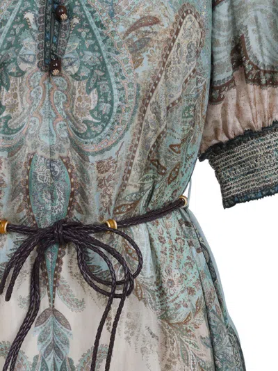 Zimmermann Womens Tapestry Teal Multi Wanderlust Billow Puffed-short-sleeves Silk Midi Dress In Multi