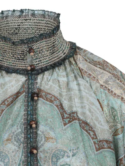 Zimmermann Womens Tapestry Teal Multi Wanderlust Billow Puffed-short-sleeves Silk Midi Dress In Multi