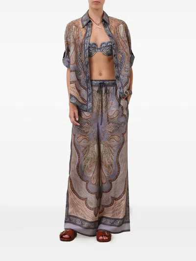 Zimmermann Wanderlust Multicolor Pants With Elastic Drawstring Waist And All-.over Print In Silk Woman