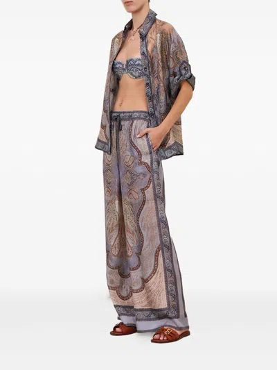 Zimmermann Wanderlust Multicolor Pants With Elastic Drawstring Waist And All-.over Print In Silk Woman