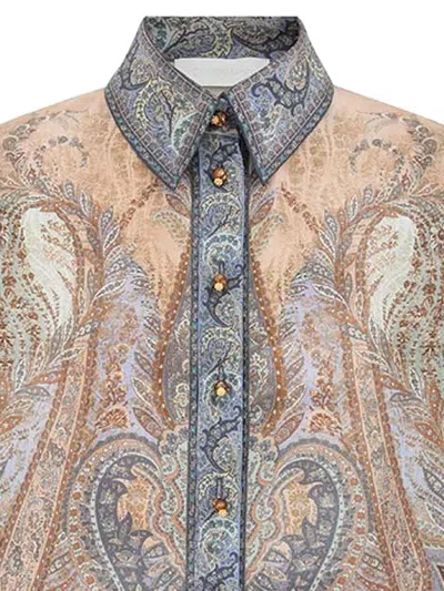 Zimmermann Wanderlust Multicolor Shirt With Classic Collar And All-over Print In Silk Woman In Neutral