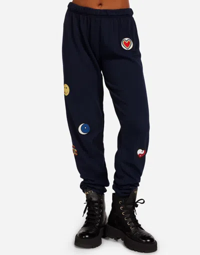 Lauren Moshi Tanzy Hippie Patches Jogger Sweatpants In Navy In Black