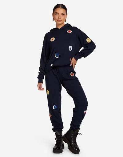 Lauren Moshi Tanzy Hippie Patches Jogger Sweatpants In Navy In Black
