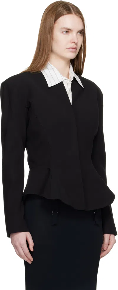 Mugler Black Flared Wool Jacket In Black