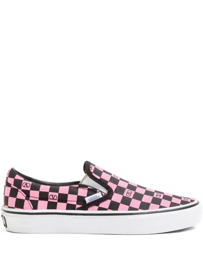 Valentino Garavani  Garavani And Vans Fabric Slip-on Trainer With Vlogo Checkerboard Print In Brown
