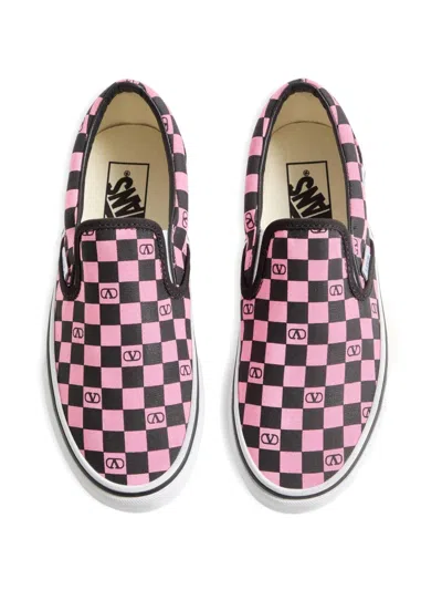 Valentino Garavani  Garavani And Vans Fabric Slip-on Trainer With Vlogo Checkerboard Print In Brown