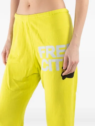 Freecity Drawstring Print Track-pants In Yellow