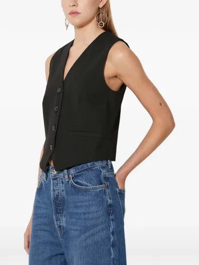 Samsoe & Samsoe Saramona Button Pinstripe Top In Black