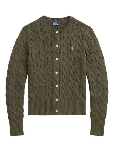 Polo Ralph Lauren Long Sleeve Woven Knit Cardigan With Button Closure In Green