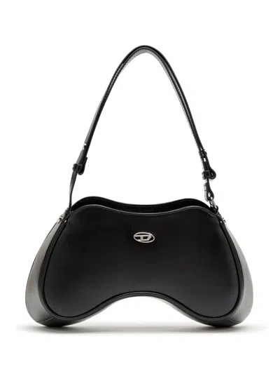Diesel Shoulder Handbag With Zip Closure And Oval Logo In Black