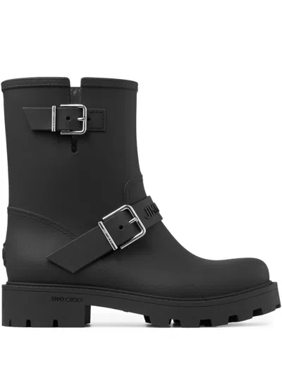 Jimmy Choo Biker Rain Black Tpu Rain Boots Black 42 In Animal Print
