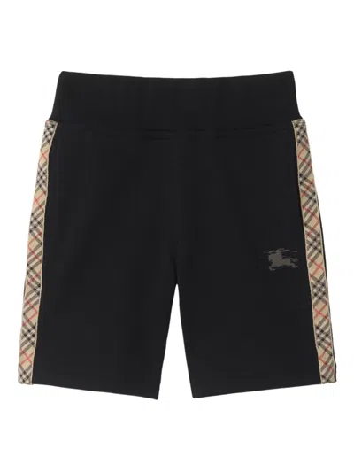 Burberry Cotton Shorts With Check Trims For Kids In Black