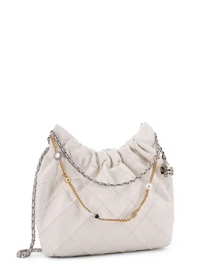 Tory Burch Mini Fleming Soft Distressed Drawstring Bag In White