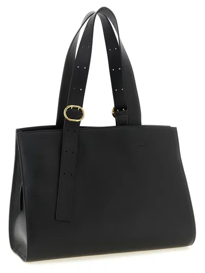 Jil Sander Black Shopping Rectangular Leather Tote In Black