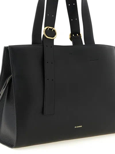 Jil Sander Black Shopping Rectangular Leather Tote In Black