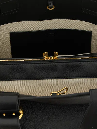 Jil Sander Black Shopping Rectangular Leather Tote In Black