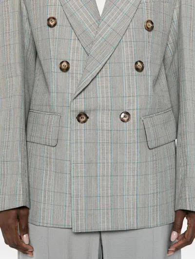 Victoria Beckham Check Wool Double-breasted Tailored Jacket Clothing In Gray