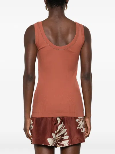 Brunello Cucinelli Cotton Tank Scoop Neck Ribbed Contrast In Orange