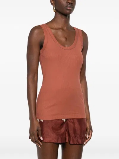 Brunello Cucinelli Cotton Tank Scoop Neck Ribbed Contrast In Orange