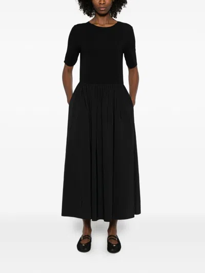 Emporio Armani Midi Dress Gathered Skirt Round Neckline In Black