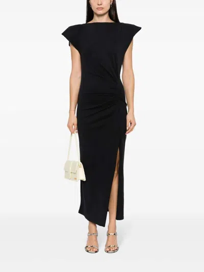 Isabel Marant Nadela Draped Midi Dress With Ruched Detail In Black