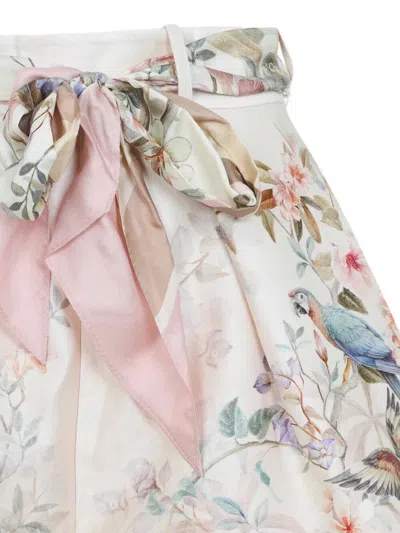 Zimmermann Rebellion Multicolor Shorts With Bow On The Front And All-over Floral Motif In Cotton And Silk Woman In Pink