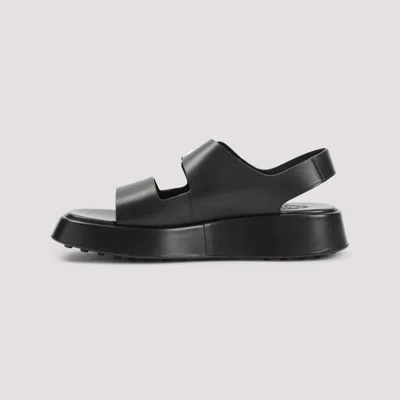 Tod's Leather Sandals With Double Strap And Maxi Buckle In Black