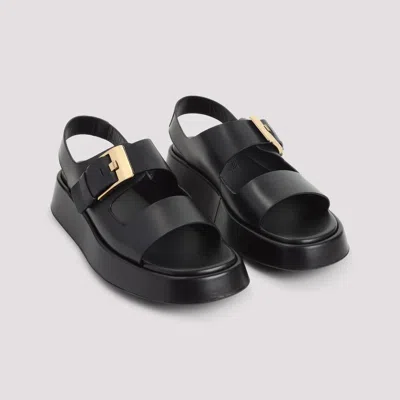Tod's Leather Sandals With Double Strap And Maxi Buckle In Black