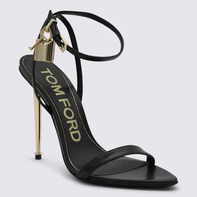 Tom Ford Black Sandals With Metal Heel And Padlock In Leather Woman In Black