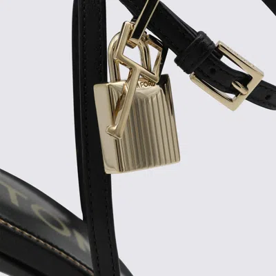 Tom Ford Black Sandals With Metal Heel And Padlock In Leather Woman In Black