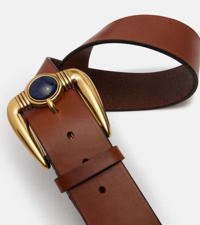Etro Orologio Embellished Leather Belt In Brown