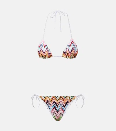 Missoni Multicolor Bikini With Adjustable Tie Closure And All-over Zigzag Motif In Viscose Blend Woman In Multi