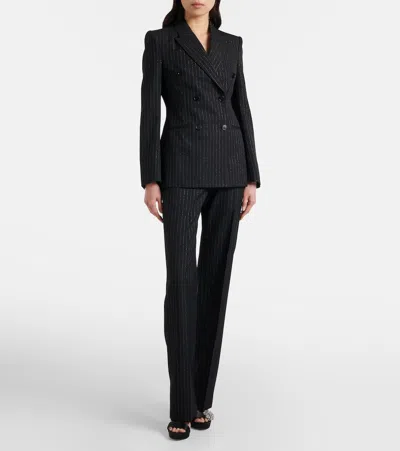 Alexander Mcqueen Pinstripe Double-breasted Wool Blazer In Black